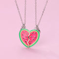 Magnetic Heart Puzzle Watermelon Charm Drip Oil Heart Pendent Necklace for Couples Best Friend Forever BFF Necklace for Kids