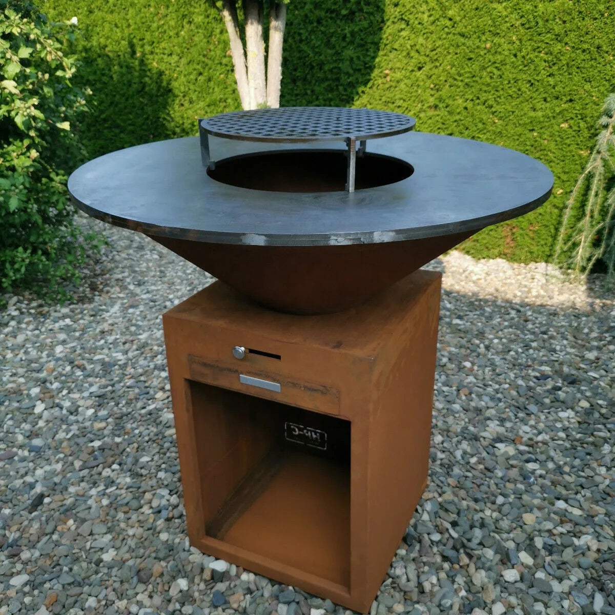 Corten Metal Fire Pit with Korean Style Steel BBQ Set Garden Cooking Furniture Including Barbecue Grill