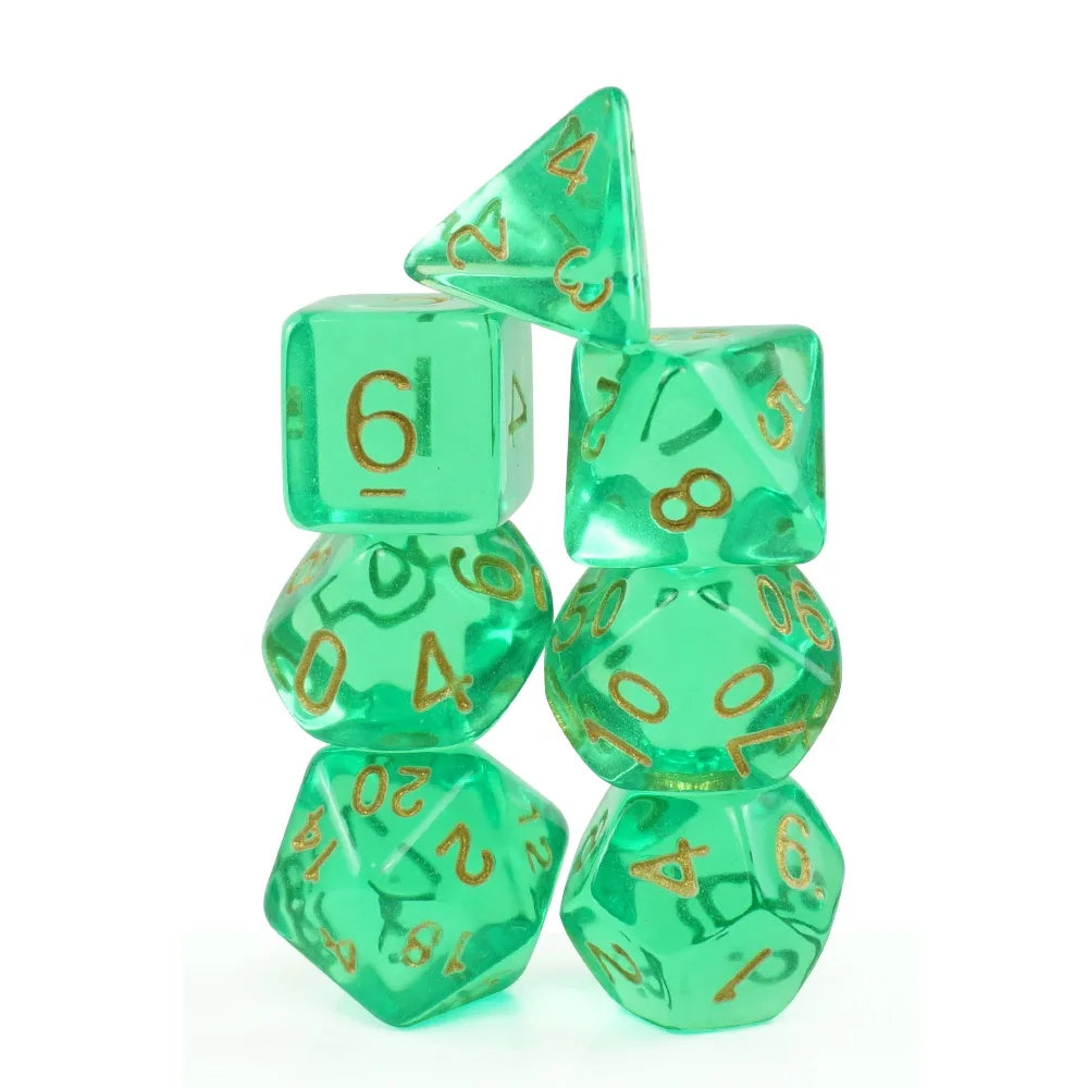 Custom Dnd Polyhedral Dice Set Rpg 7 Transparent Green Blue D4 D6 D8 D10 D12 D20 Gemstone Dices Gold Number for Funny Table Game MegaBDM