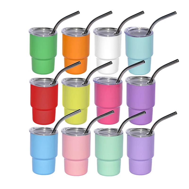 Hot Sale MIX 12 Colors 3oz Stainless Steel Colored Tumbler Shotglass with Metal Straw 3oz Sublimation Cute Mini Cup