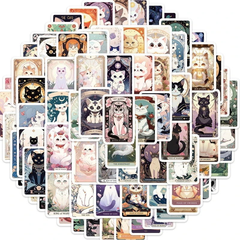 78pcs Tarot Cats Stickers for Kid Cartoon Magic Black Cat Stickers for Teens Astrology Divination Waterproof Vinyl Aesthetic