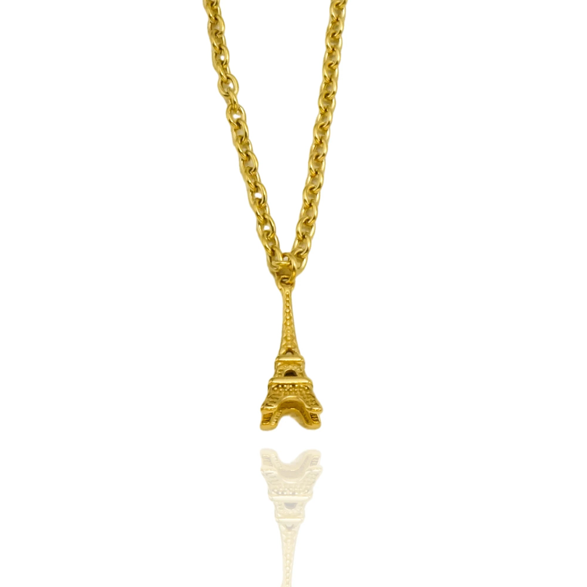 Fashion 18K Gold Plated Stainless Steel Pendant Necklace Christmas Gift French Paris Eiffel Tower Pendant Necklace for Men Women