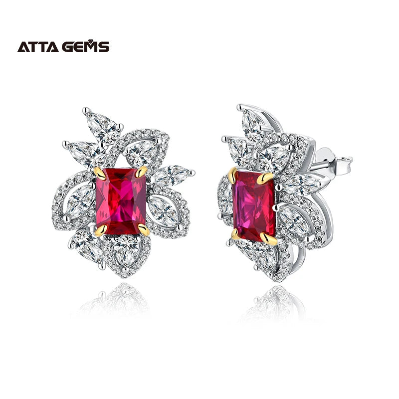 2026 New Year Hot Sale Luxury Red Sapphire Emerald Cutting 925 Sterling Silver Jewelry Earrings Created for Women