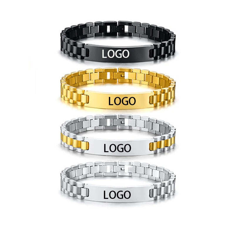 Large Thick Chain Bracelet Customized Bicycle Hand Logo Engraved Stainless Steel Chain Men's Bracelet Custom Men Jewelry