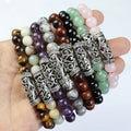 SLKS1006 Natural Gemstone Bracelets Antique Silver Alloy Tube Healing Crystal Stone Custom Bracelet for Women Men