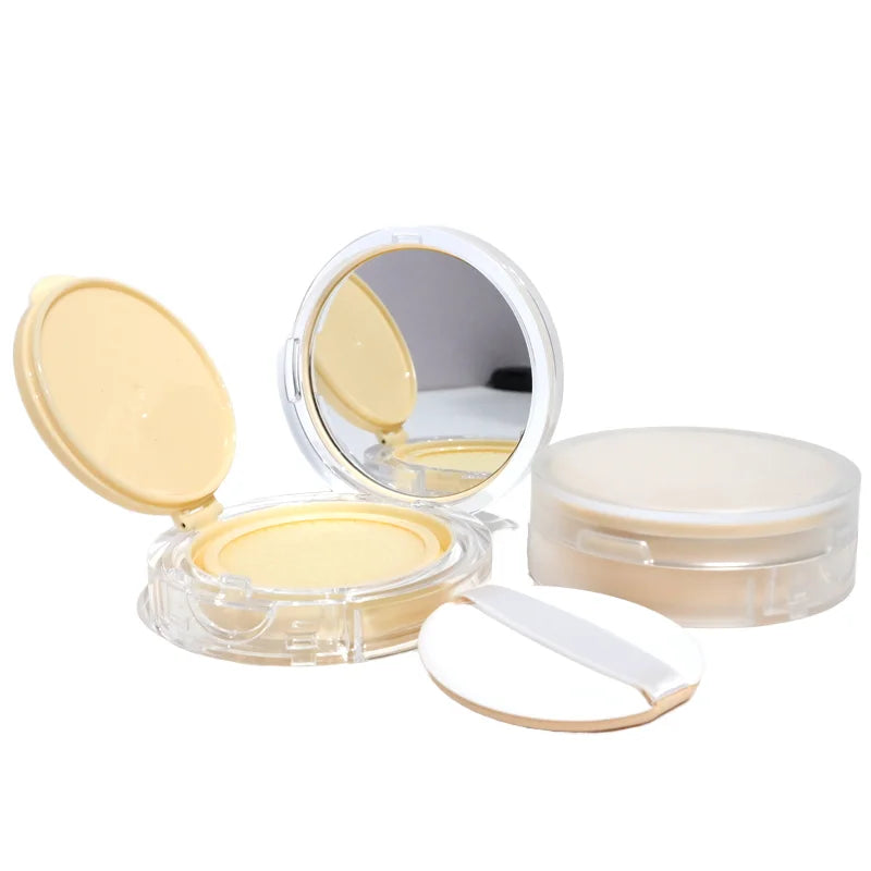 STOCK NO MOQ Hinged Flip Top Cap Double Layer Air Cushion Compact Case ABS Recyclable Cosmetic Empty Loose Powder Box Foundation
