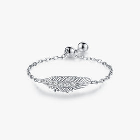 925 Sterling Silver Fine Jewelry Sparkling Simple Leaf Clear Cubic Zirconia Adjustable Link Chain Rings for Women