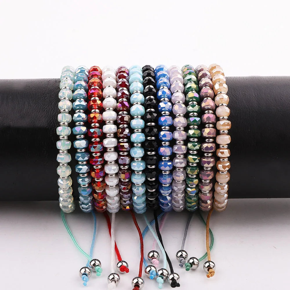 New Design Colorful Glass Crystal Beads AB Colored Birthstone Handmade Friendship Macrame Bracelet Women
