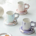 Ins Pearl Glossy Cermiac Coffee Mug Set Creative Light Luxury Gradient Colorful Afternoon Tea Cup Set