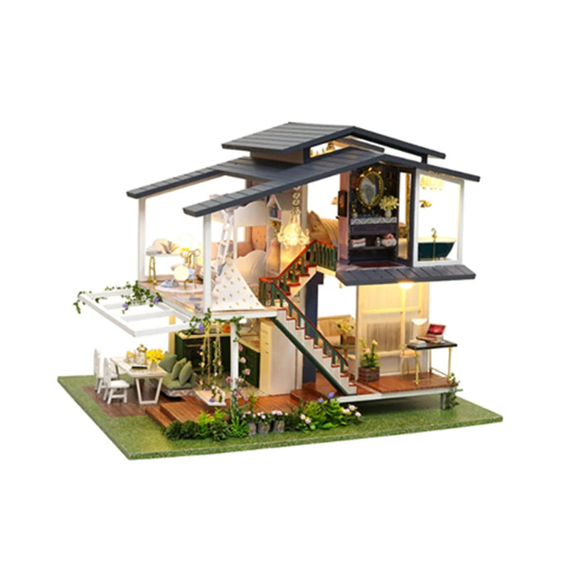 DIY Doll Houses With Furniture Adult Miniature Wooden Doll House Doll House for Girls Monet Garden