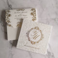 Luxury Custom Hardcover Booklet Invitation with Pearl Foil Pattern Gold Foil Initials RSVP Pocket Envelope