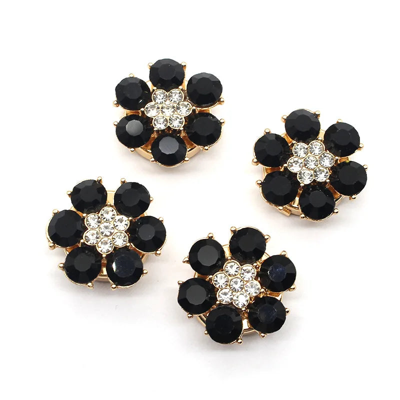 JFRB061 Flower Crystal Clip Over Button Embellished Button Covers for Women Blouse Shirt Decor Accessories
