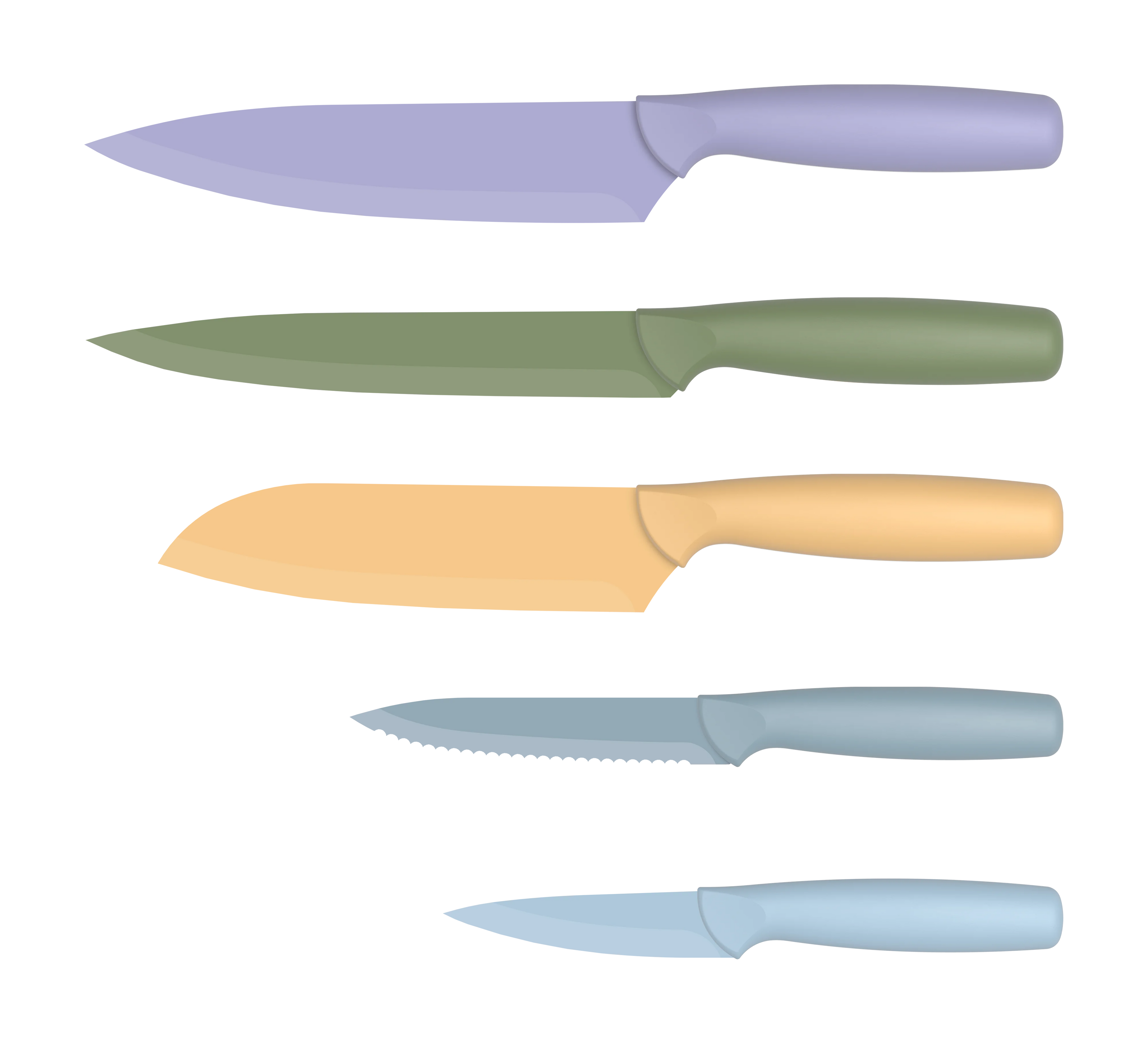 Stellar OEM&ODM 5-Piece Stainless Steel Chef Knife Set Non-Stick Coating Colorful PP Handle 3Cr13 Blade Ambidextrous Knives