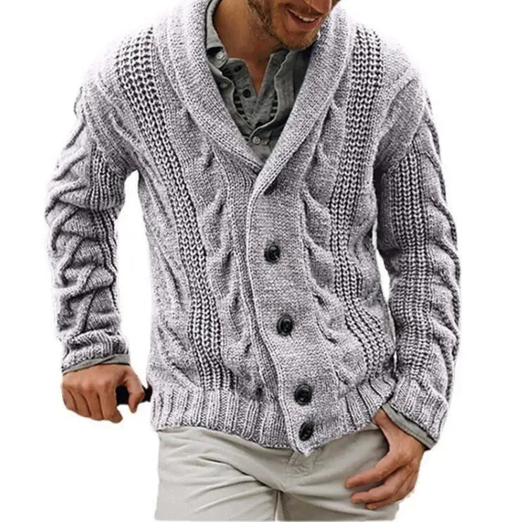 Autumn Winter Fashion Casual Mens Soild Jacquard Knitting Sweater Coats Button-down Turn-down Collar Tops Cardigan Men Jackets