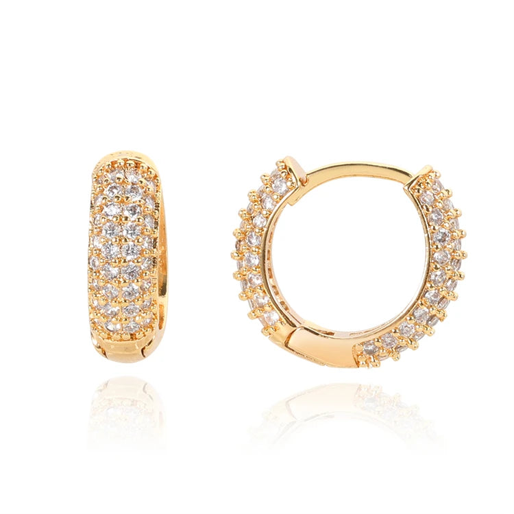 Hip Hop Jewelry 18k Gold Plated Pave Cubic Zircon Huggie Hoop Earrings Trendy Wedding Engagement Gift for Women