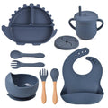 BPA Free Baby Weaning Feeding Set Silicone Divided Suction Plate Bowls Spoon Bib Kids Dining Tableware Set