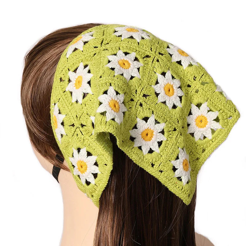 New Trend Vintage Floral Knit Turban Head Kerchief Scarf Bandana Hair Band for Outdoor & Beach Use Triangle Headband Design