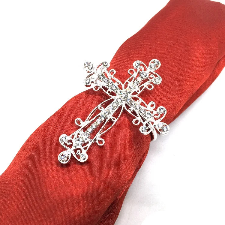 Fashion Cheap Crystal Rhinestone Jeweled Disposable Cross Napkin Rings for Weddings