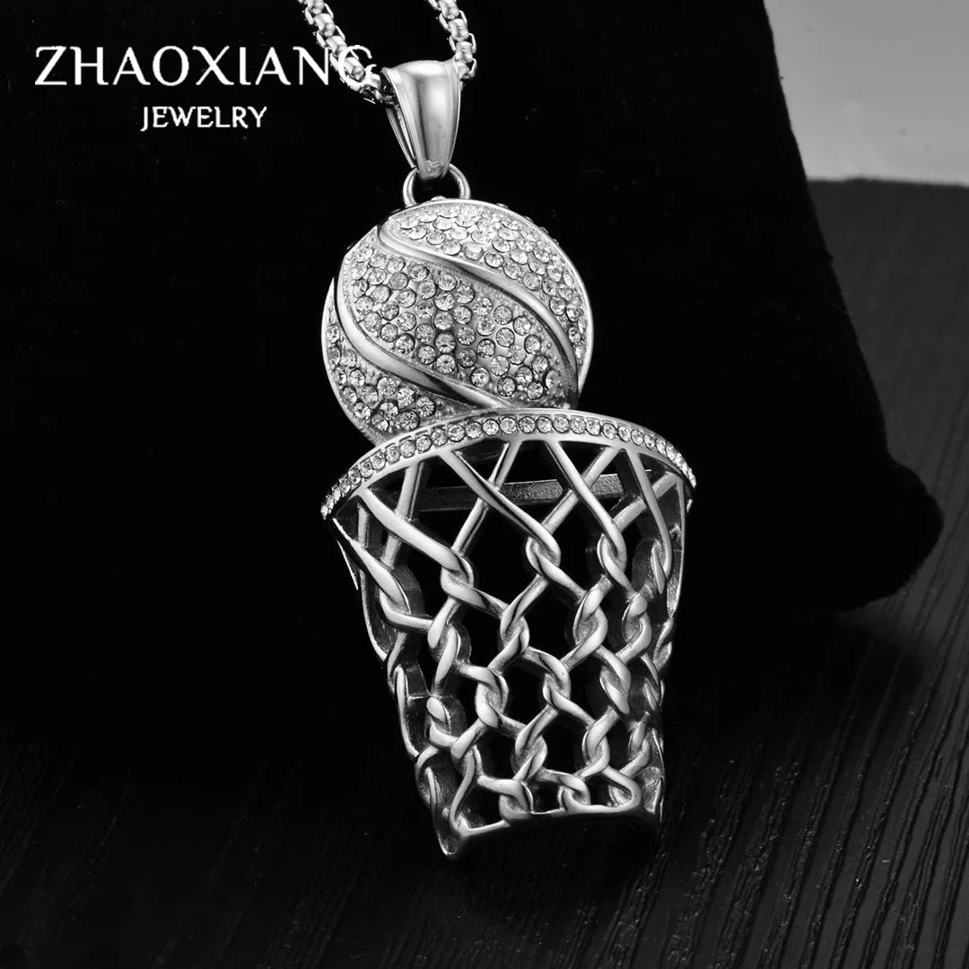 New 2021 CZ Diamond Basketball Box Necklaces Men and Women Hip Hop Creative Sports Necklaces Chain for Pendant Jewelry