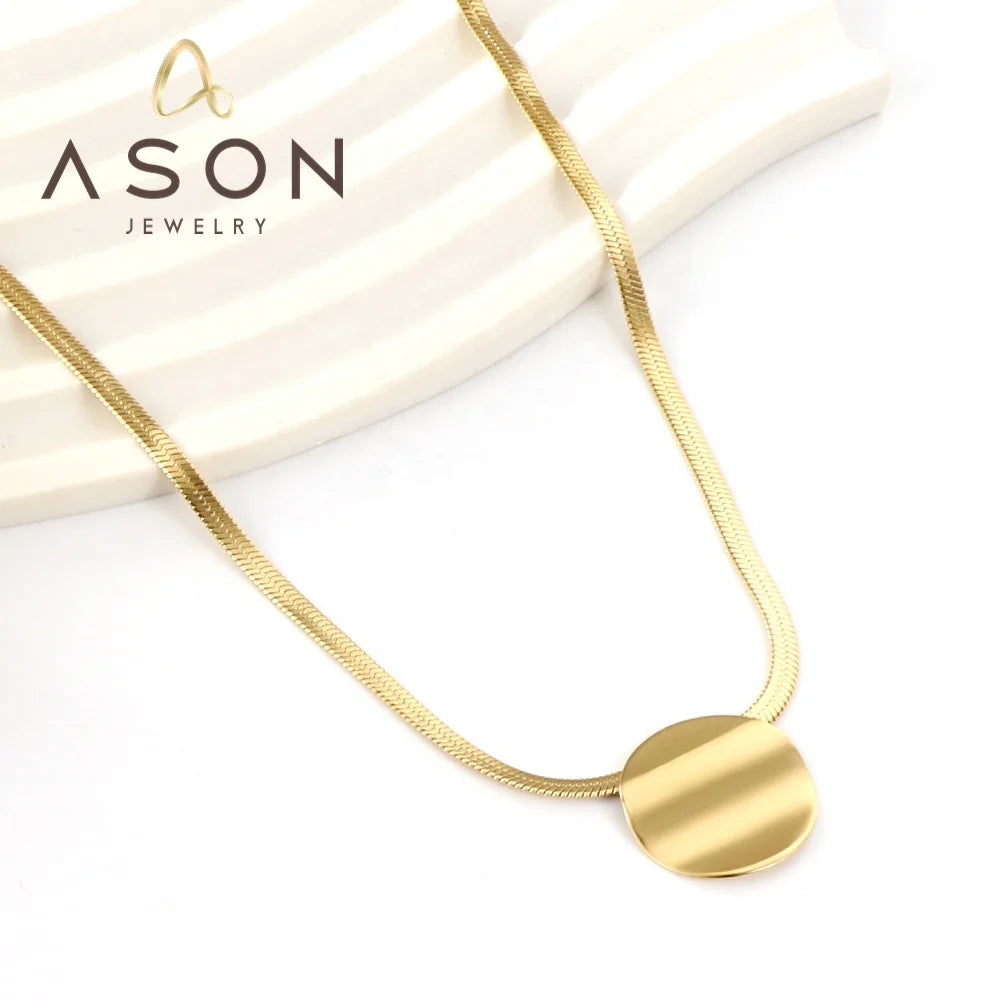 Ason 2023 Hot Sale New Fashion Stainless Steel Jewelry Necklace Circle Pendant Necklace for Women