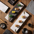 Wholesale Rectangle 12.5 Inch Ceramic Sushi Sashimi Rectangular Dish Retro Long Strip Dessert Flat Plate Restaurant Dinner Plate