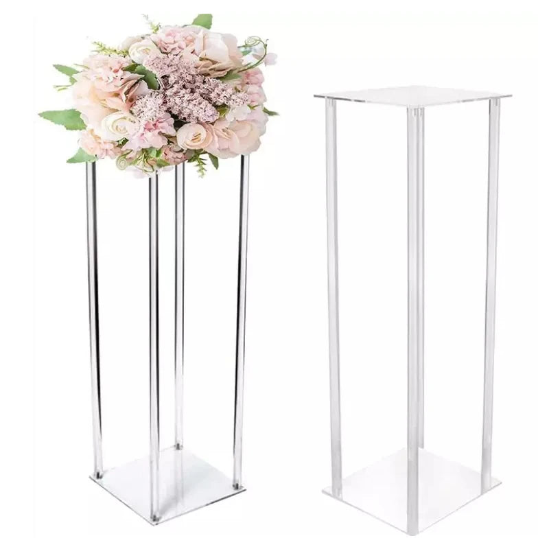Transparent Tall Wedding Table Decorations Square Flower Stand Clear Acrylic Centerpieces