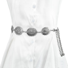 Women's Vintage-Style Turquoise Alloy Buckle 2cm Width Waist Chain Belt Adjustable Western Chain for Dresses
