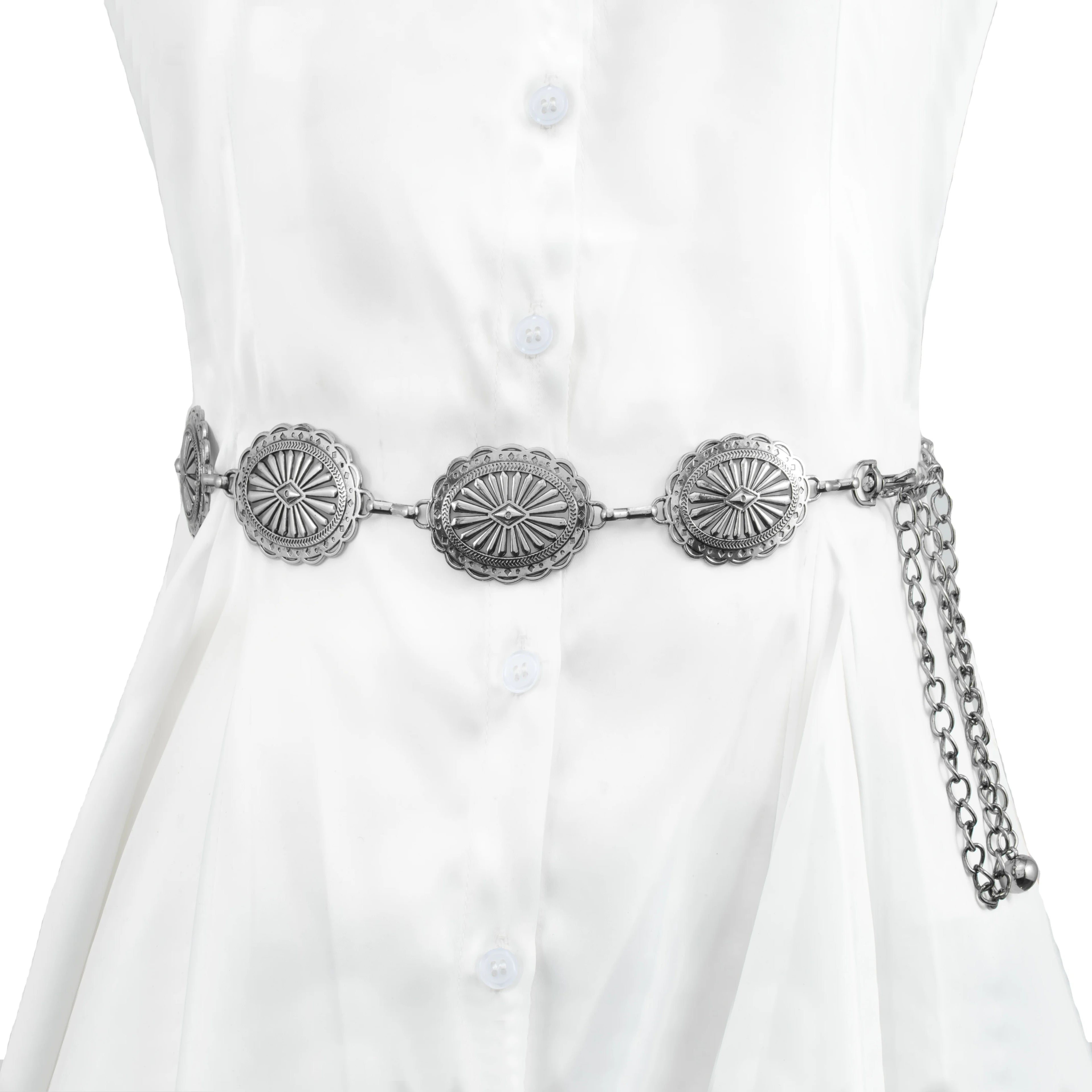 Women's Vintage-Style Turquoise Alloy Buckle 2cm Width Waist Chain Belt Adjustable Western Chain for Dresses