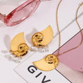 Vintage Style 18K Real Gold Plated Stainless Steel Earrings Waterproof Water Drop Conch Pendant Necklace Holiday Jewelry Set