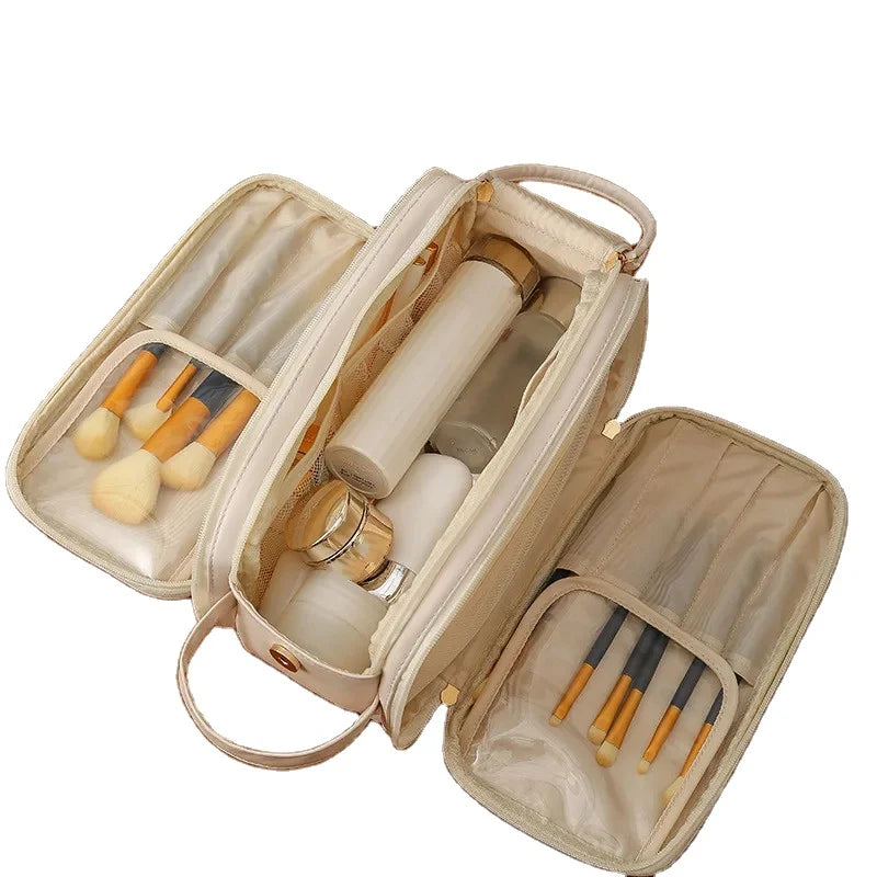 Custom Makeup Bag Portable PU Leather Waterproof Toiletry Pouch Multifunctional Brush Storage Bag for Women