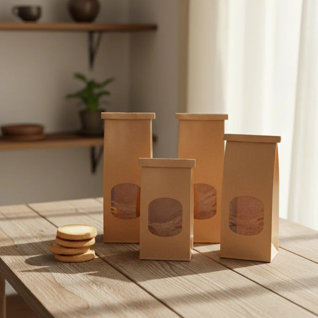 Resealable Kraft Paper Bread Loaf Bags with Window Custom Logo Supermarket Bakery Food Packaging Storage Bags
