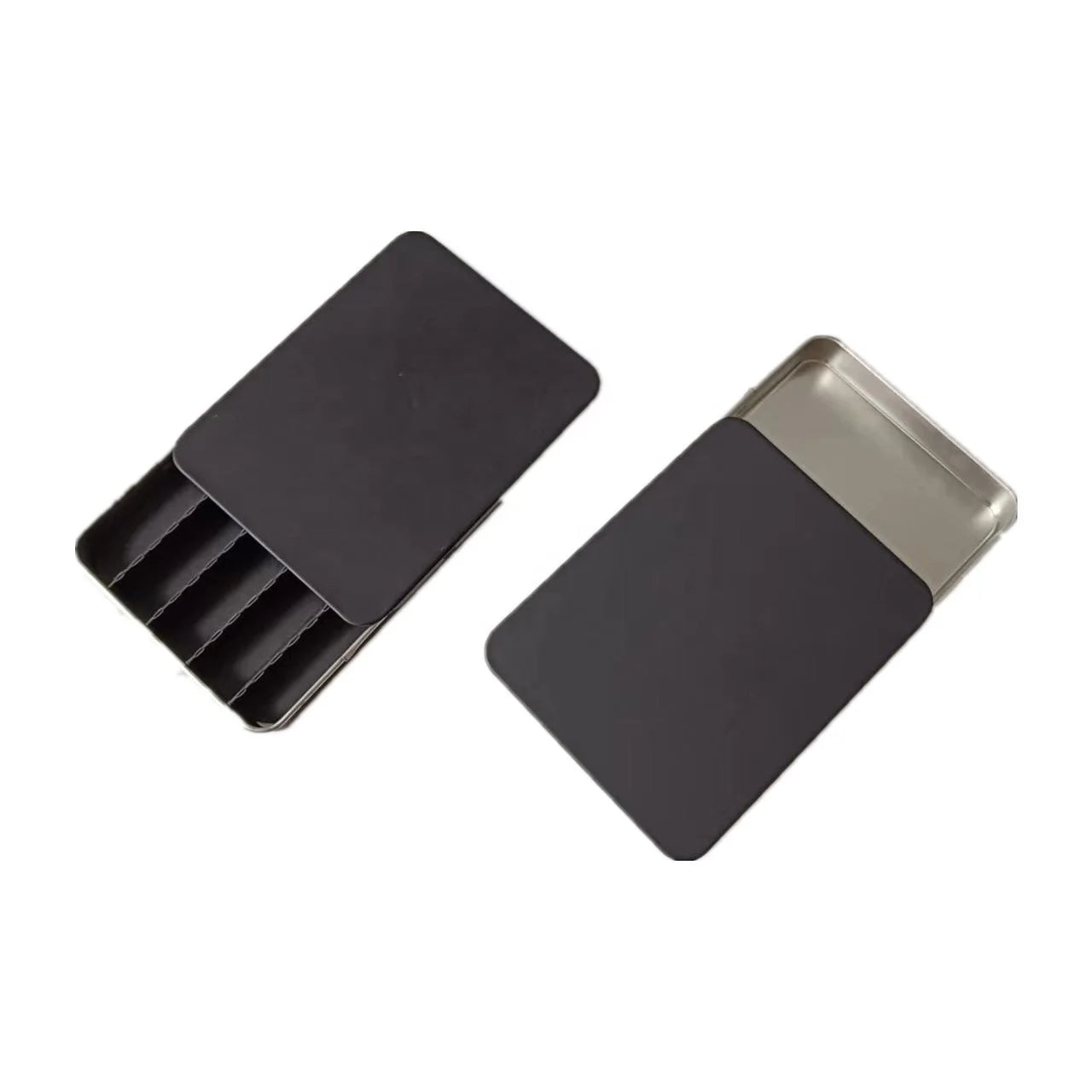 Wholesale Food Safe Tinplate Child Resistant Case with Slide Top in Matte Black for 5-Pack 0.35g/0.5g Pill Containers 95x75x13mm