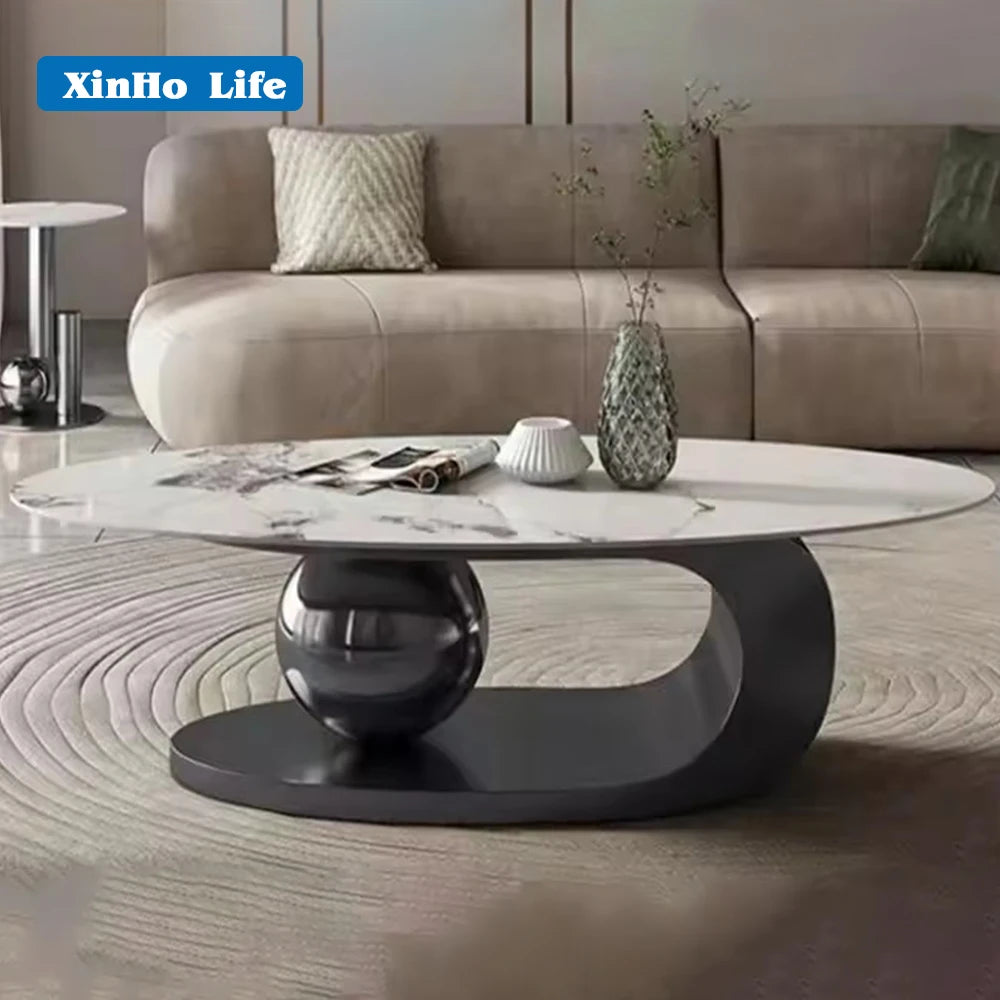 Nodric Luxury Living Room Furniture Slate Marble Top Gold Gilded Stainless Steel Coffee Table Set