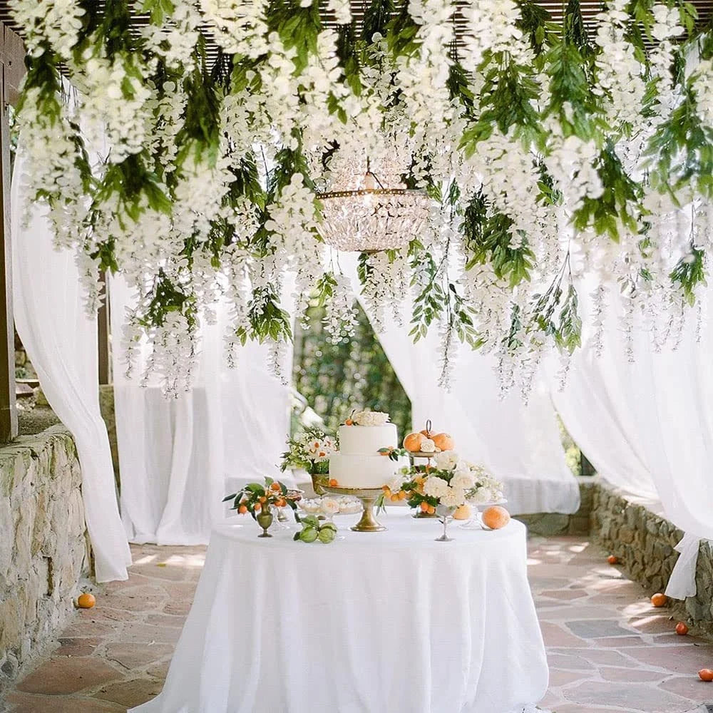 Cross-Border Dense Wisteria Artificial Flower Corridor Green Leaf Vine Fake Plastic Flower Living Room Decorative Vine Hanging