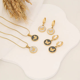 New Fashion 2pcs Stainless Steel Butterfly Necklace Earrings Jewelry Set 18k Gold Plated Tarnish Free Set