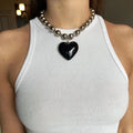 Glass Heart Pendant Necklace Korean Style Round Bead Chain Delicate Fashion Clavicle Chain