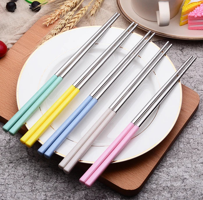 Hongda 304 Stainless Steel Contemporary Reusable Multi-Color Bright Surface Eco-Friendly 215mm Laser Logo Business Chopsticks