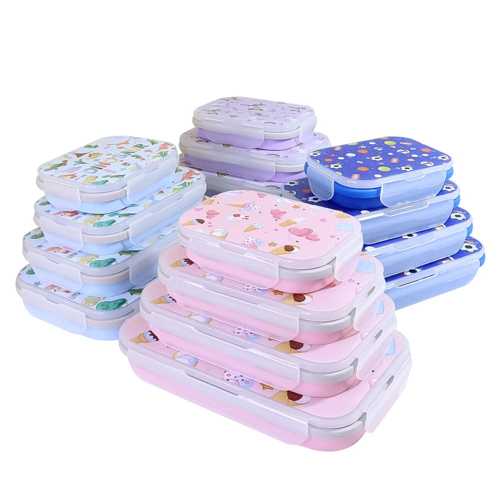 Different Capacity Bpa Free Food Storage Containers Foldable Silicone Bento Lunch Box
