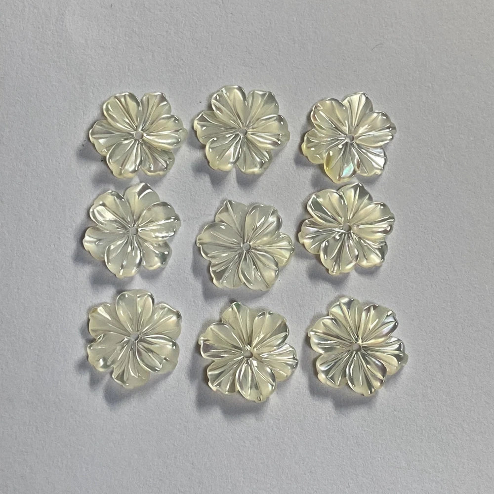HQ GEMS Shell Flower 8-20mm White Natural Mother of Pearl Carved Flower