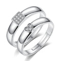 Valentine's Day Gift Real Silver Plated Copper Heart Shaped Zircon Couple Lovers Engagement Rings Jewelry for Weeding