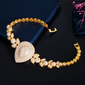 Luxury Indian Yellow Gold Plated Cubic Zircon Crystal Leaf Big Charm Bracelet Women Wedding Party Jewelry Gifts Accessory