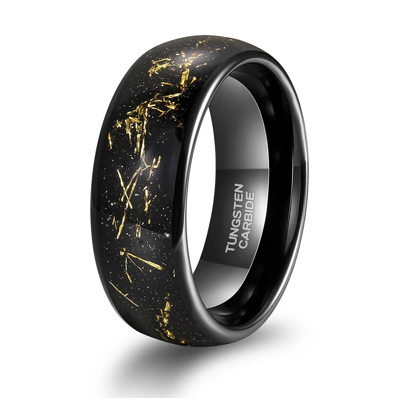 OAHLAN Fashion Male Jewelry 8mm Black Sandstone Gold Foil Brushed Silver Foil Tungsten Carbide Rings for Men Wedding Gift