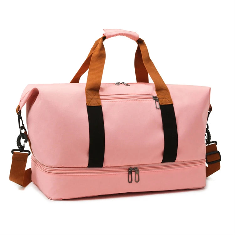 Brand Custom logo Large Waterproof pink Girls Weekend Nylon Tote Gym Sport Duffle Bag Vendor