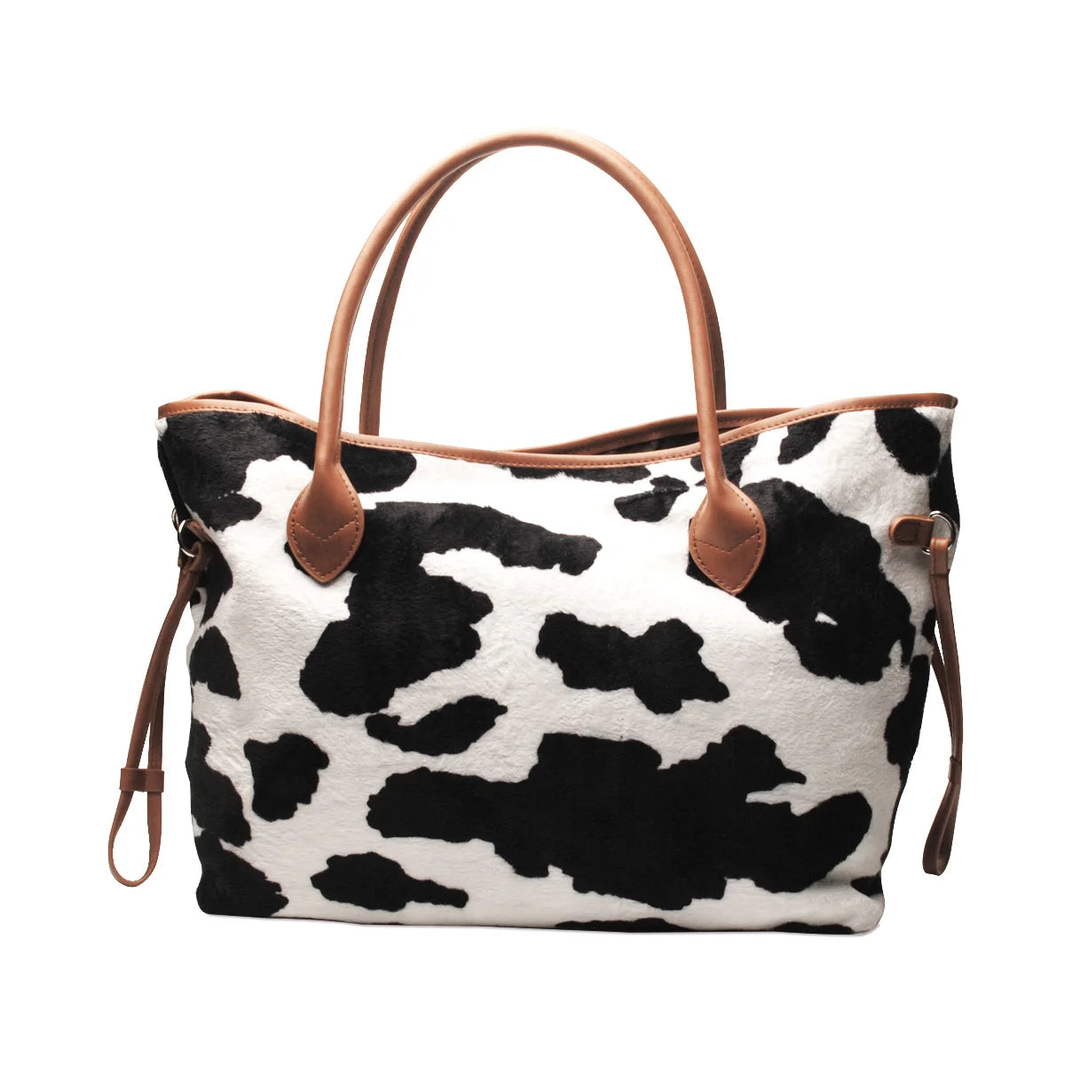 Customizable 100 Pcs Women Suede Brown Cowhide Bag Wholesale Large Black White Cow Weekend Tote Short Fur Animal Fashion Duffel