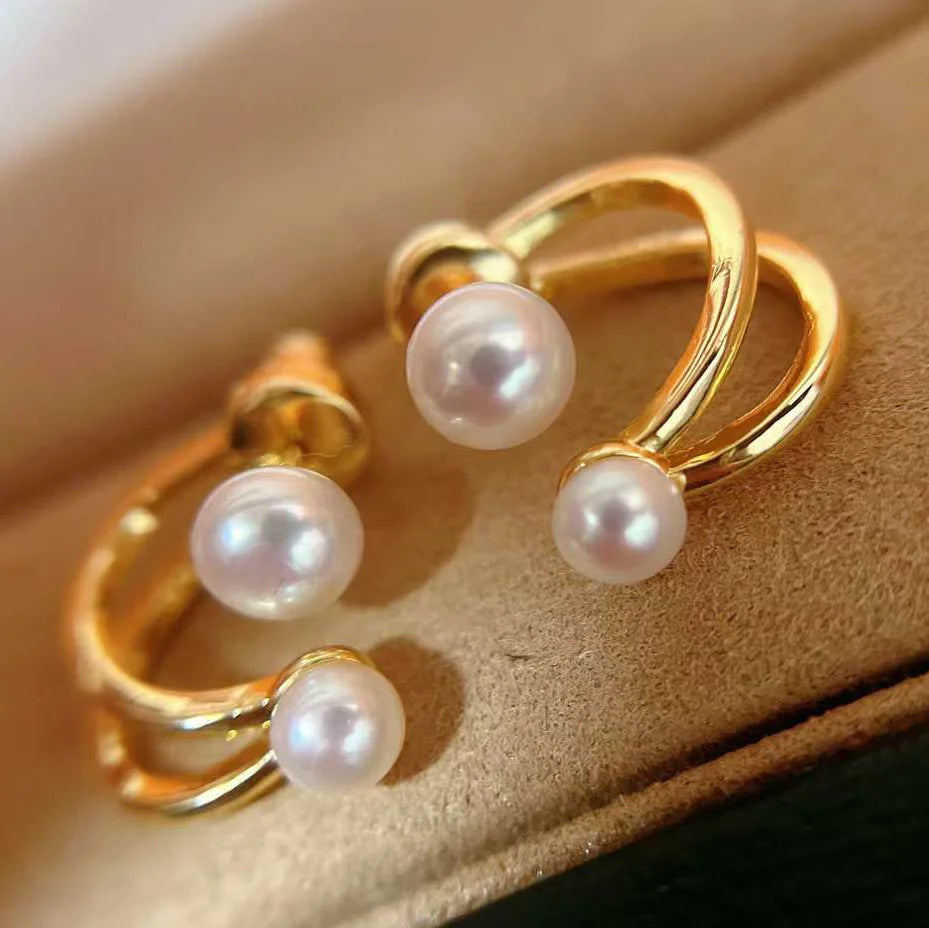 18K Gold Plated Stud Earrings with AAAA Grade White Freshwater Pearl Bread Shape Trendy Design for Women