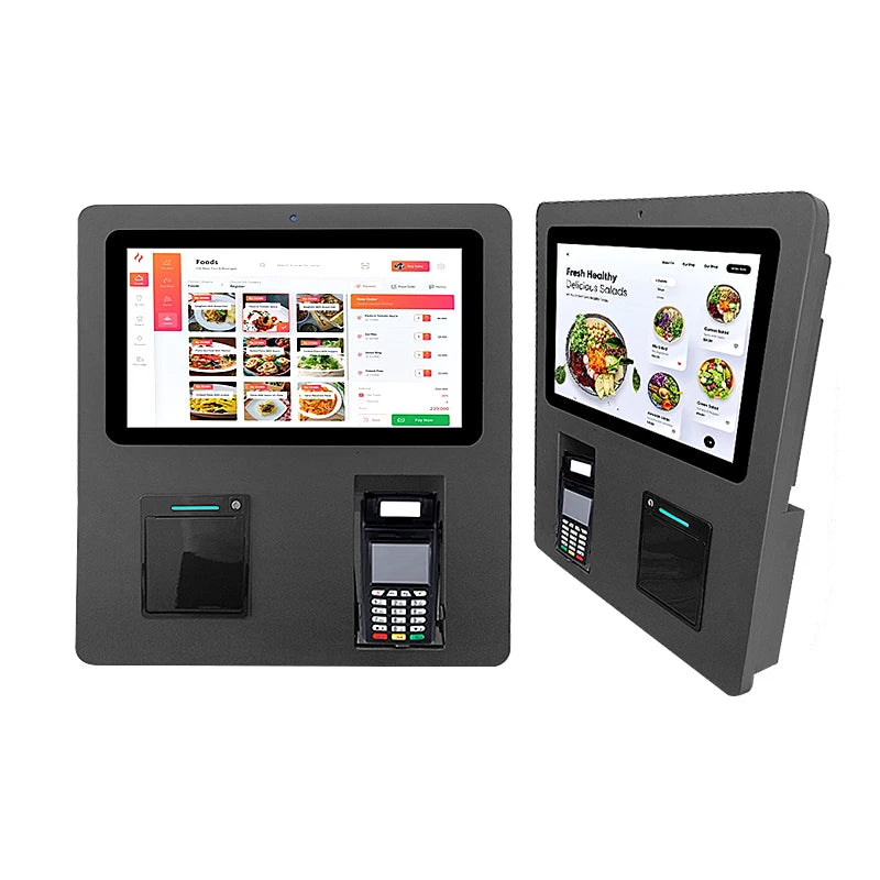 15.6 Inch Full Black Wall Mount Touch Screen Payment Machine Terminal Digital Automated Ticketing Kiosk With Printer