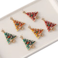 Delicate Women's Oil Drop Enamel Christmas Tree Earrings Gold Plated Colorful Rhinestone Stud Earrings for Parties