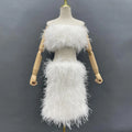 Party Tube Feather Crop Tops Pure Color Fur Strapless Camisole Women Feather Skirt Suit Red Ostrich Feather Top