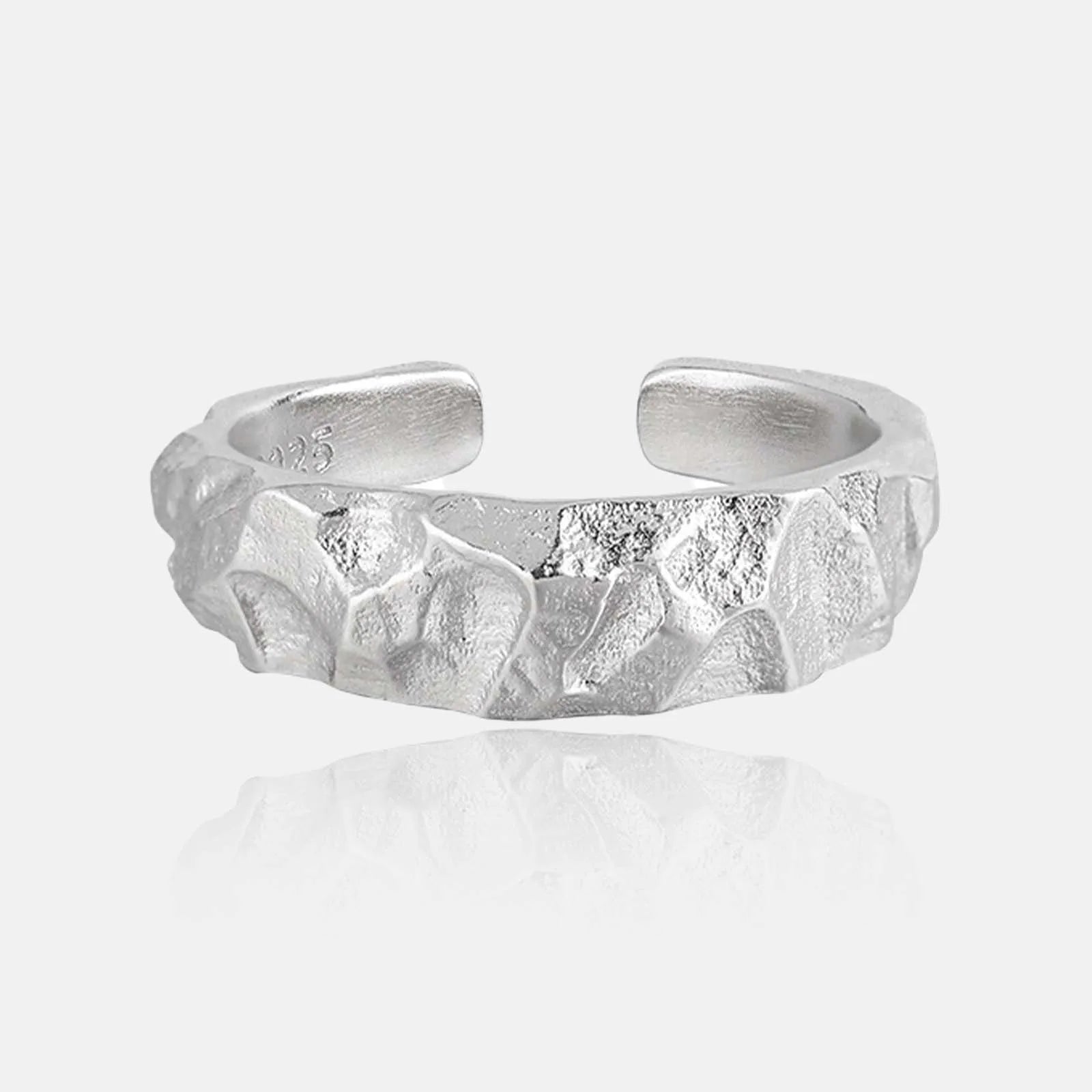 FUAMAY Fashion 925 Sterling Silver Open Adjustable Ring Plain Hammered Finger Ring for Unisex