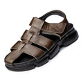 Men's Summer British Beach Sandals Fashion Cowhide Roman Outdoor Shoes Waterproof Trendy Hollow Toe Cover Genuine Leather